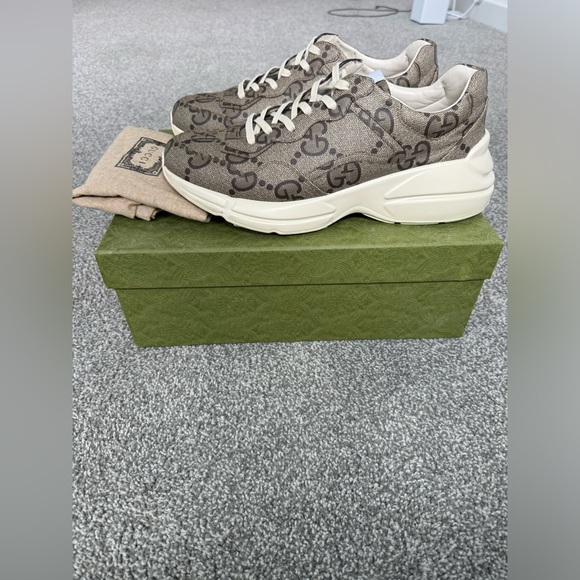GUCCI Mens Rhyton  Beige Macro GG Supreme Canvas Sneakers G 11 US 11.5 - Picture 4 of 5